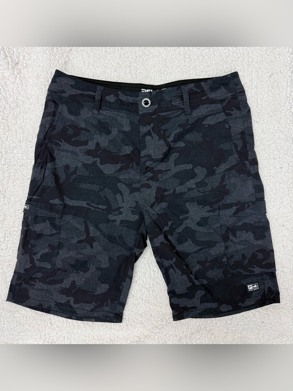 Pelagic Men's Madeira Cargo Shorts in Black Fish Camo